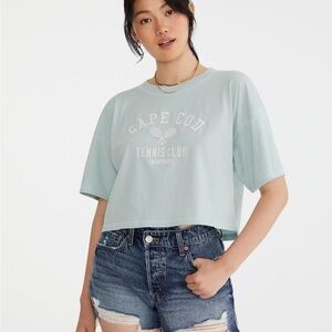 Aeropostale Light Blue Cape Cod Tennis Club Cropped Tee